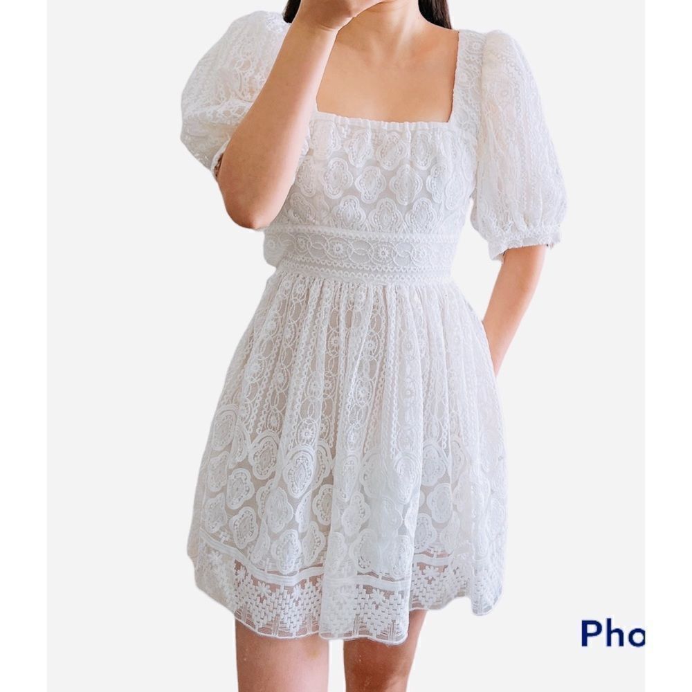 NEW Divine Heritage Cotton Puff Sleeve Square Neck Mini Dress size L
